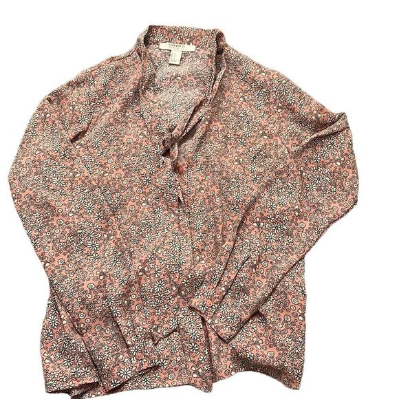 Forever 21 Contemporary Pink‎ Floral Blouse with Tie Neck Size Small - Picture 1 of 4
